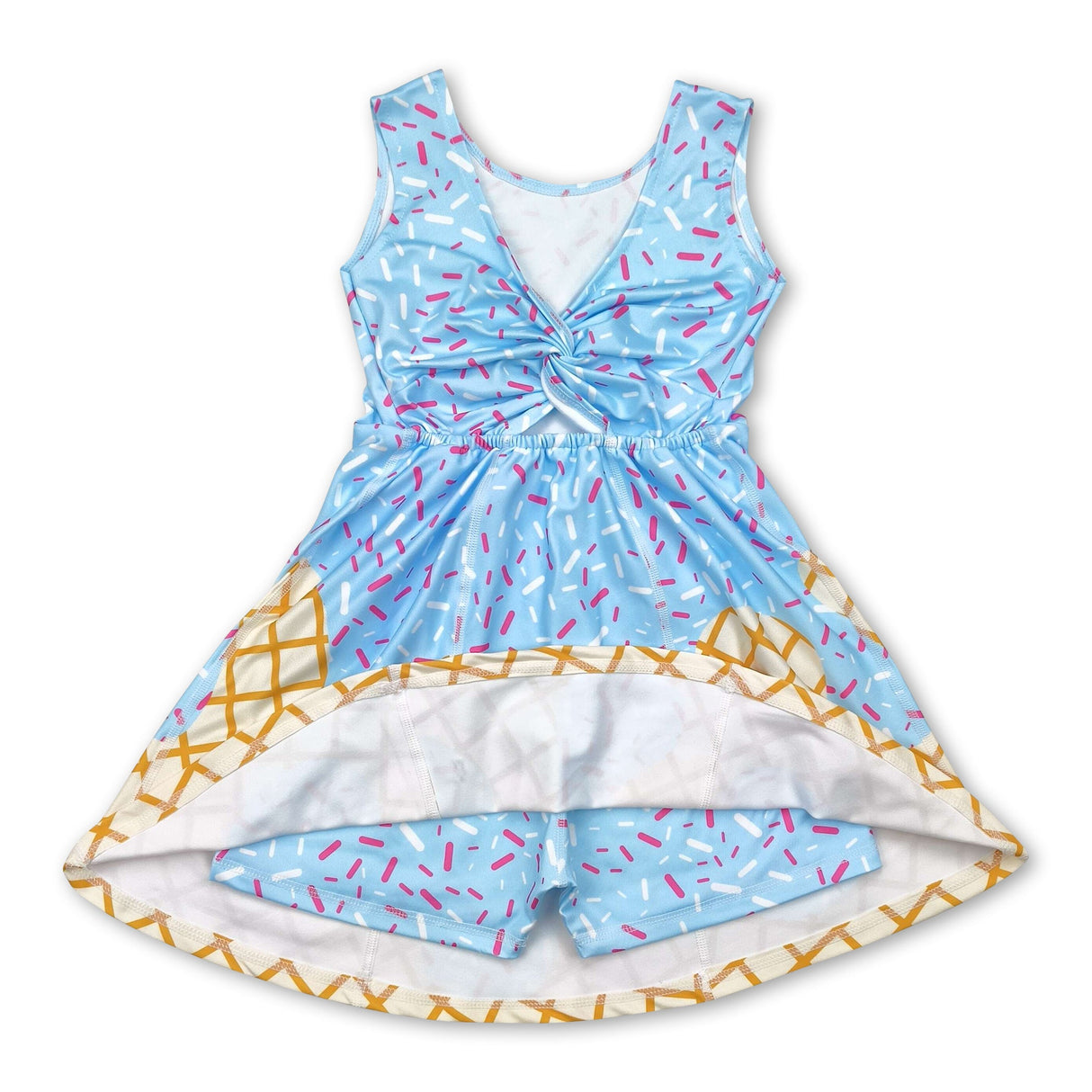 Sleeveless light blue sprinkle ice cream girls athletic dress