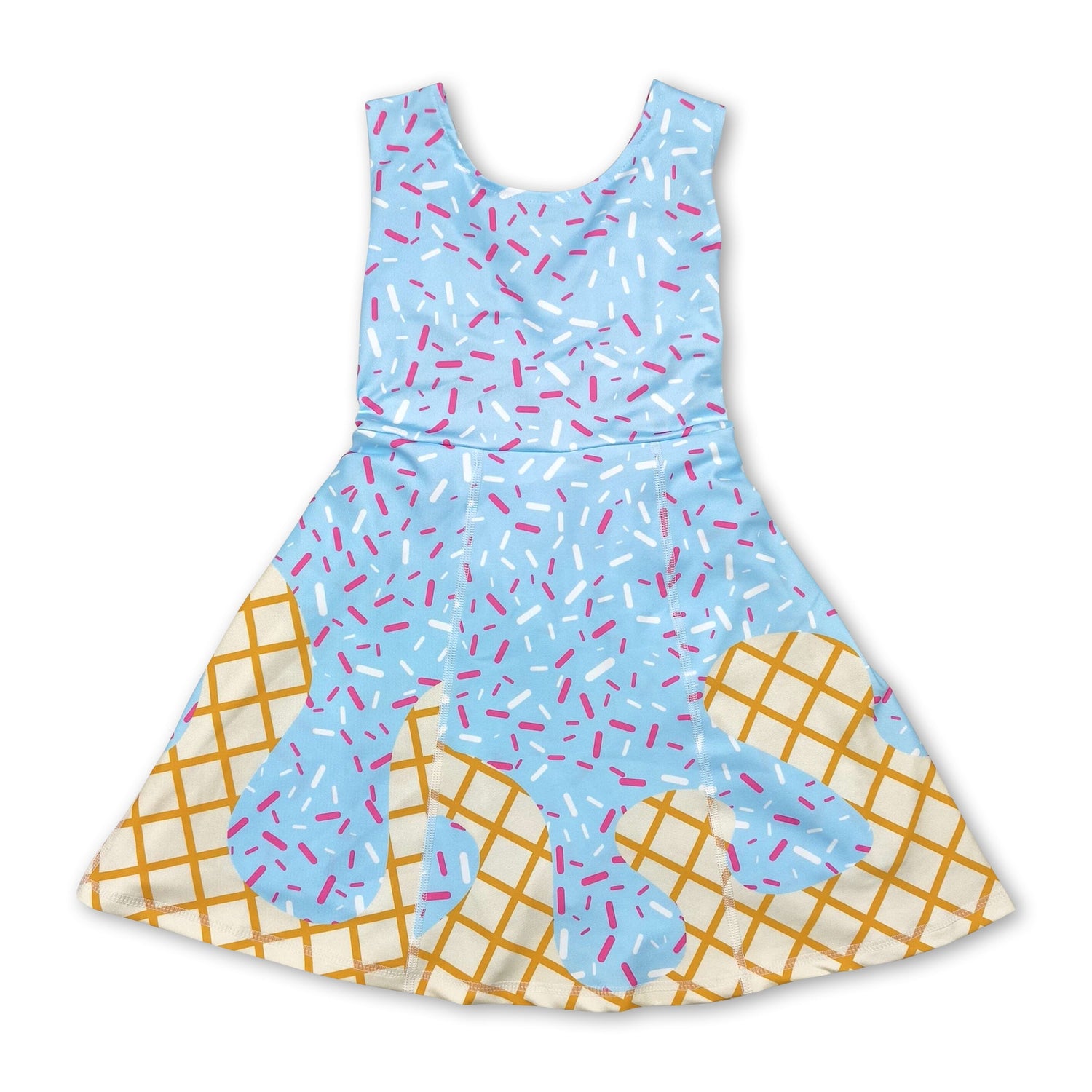Sleeveless light blue sprinkle ice cream girls athletic dress