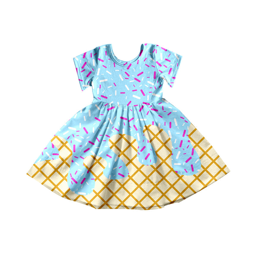 Light blue short sleeves sprinkle ice cream girls dress