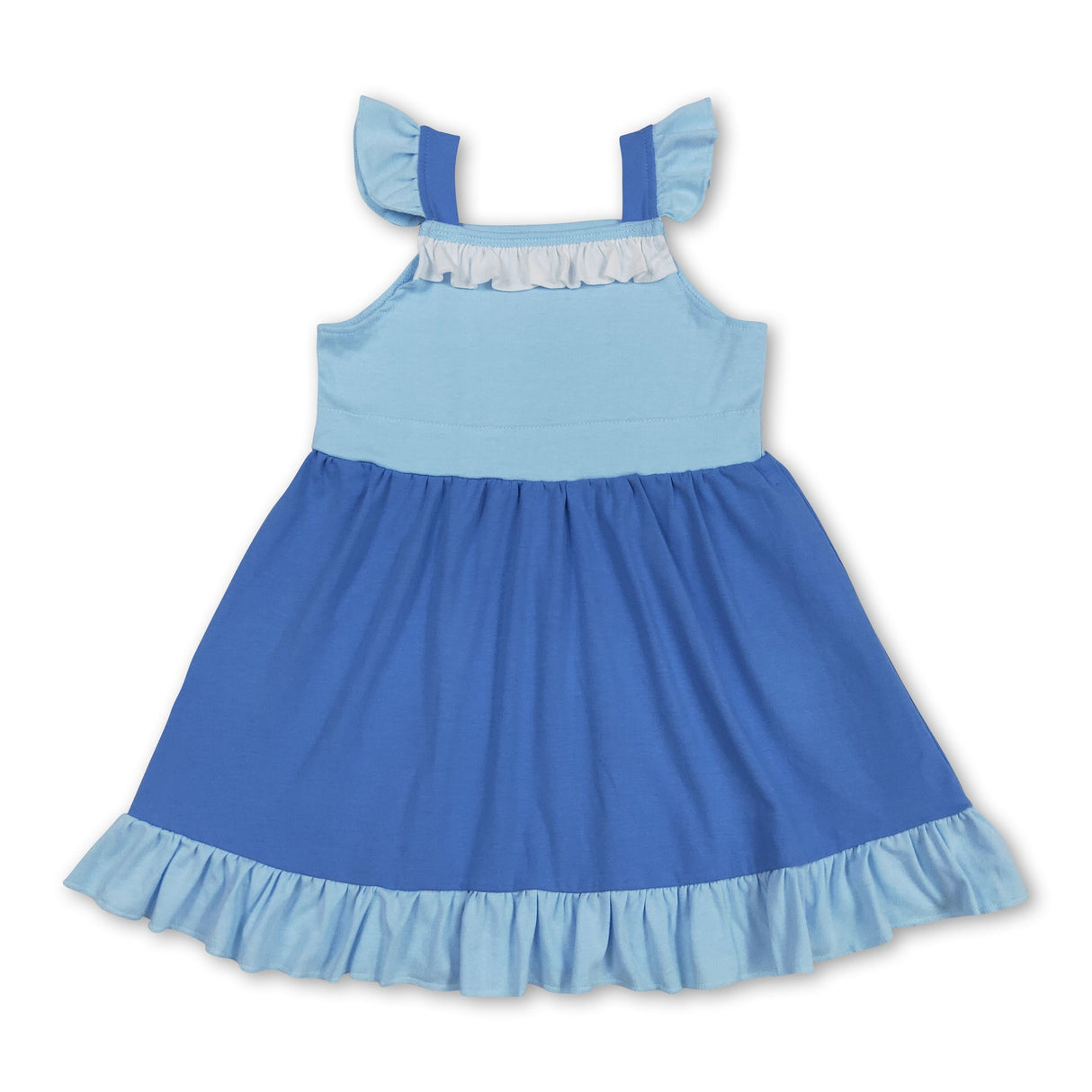 Flutter sleeves solid light blue ruffle princess girls dress