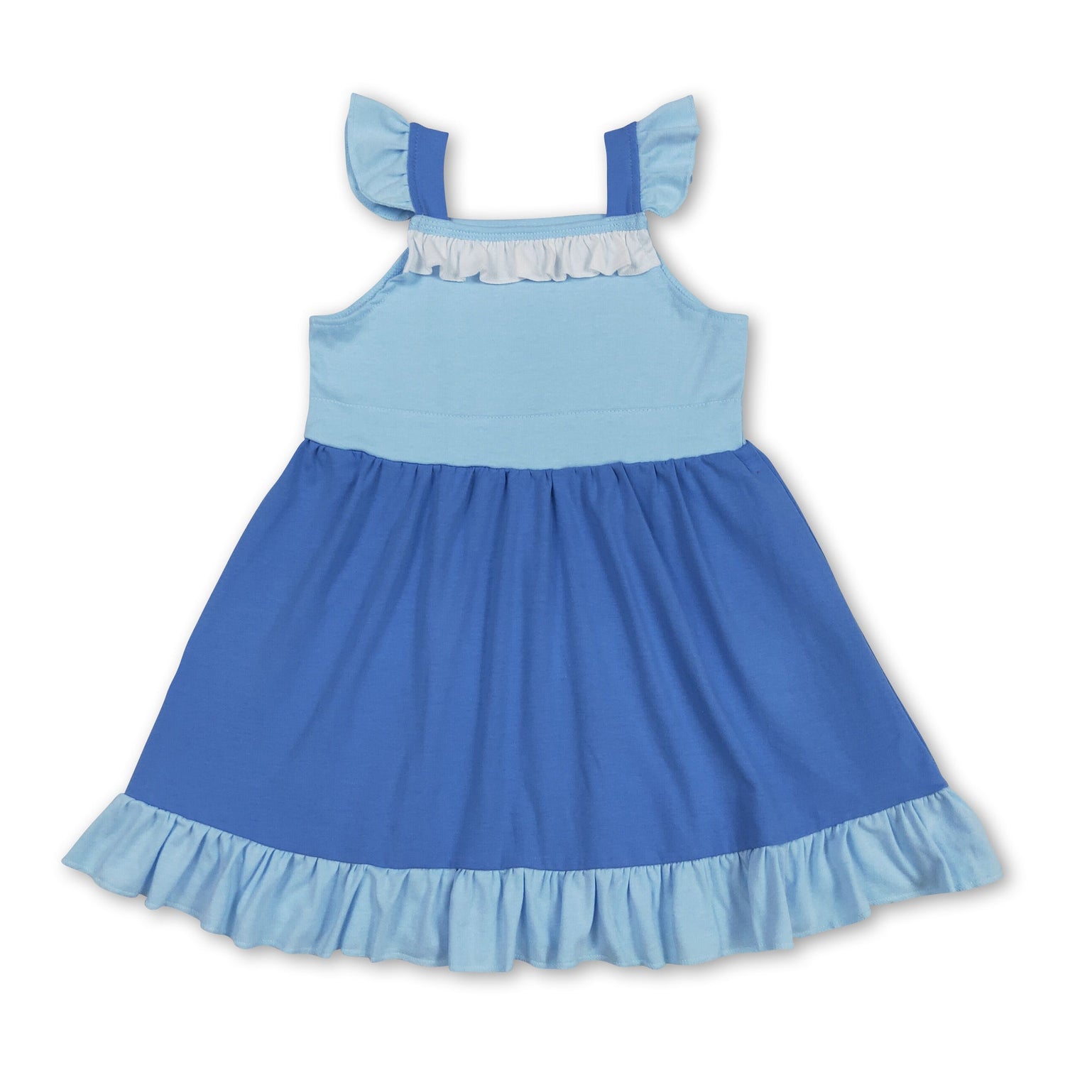 Flutter sleeves solid light blue ruffle princess girls dress