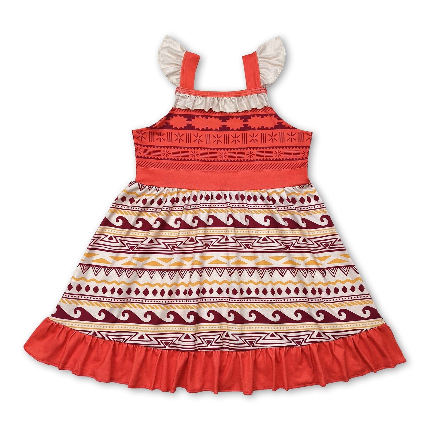 Flutter sleeves aztec ruffle princess girls summer dress