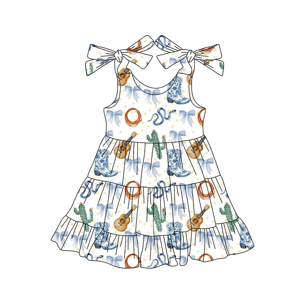 Light blue bow boots cactus western girls dresses