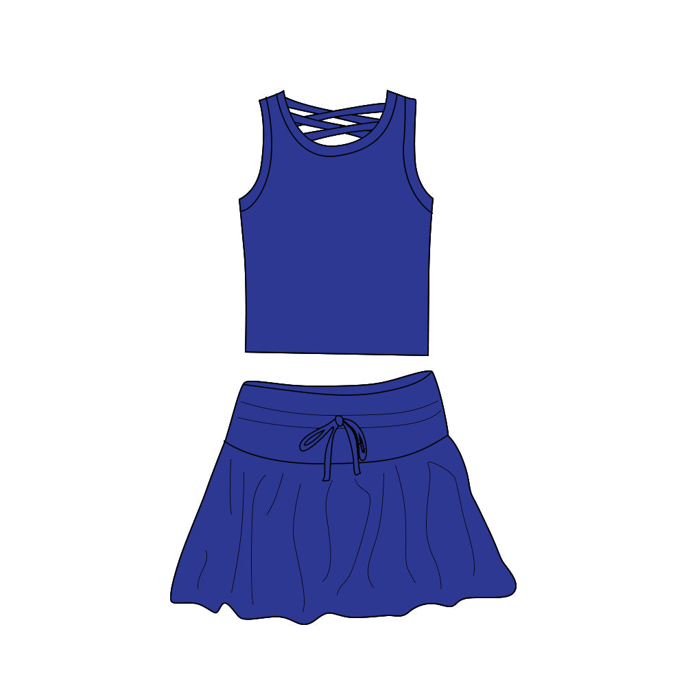 Sleeveless blue top skirt girls summer activewear set