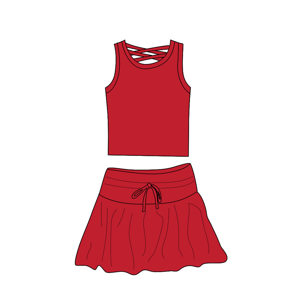 Sleeveless red top skirt girls summer activewear set