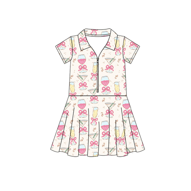 Short sleeves goblet bow zipper kids girls polo athletic dress