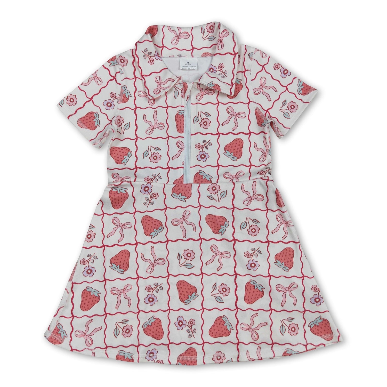 strawberry bow floral zipper kids girls polo athletic dress