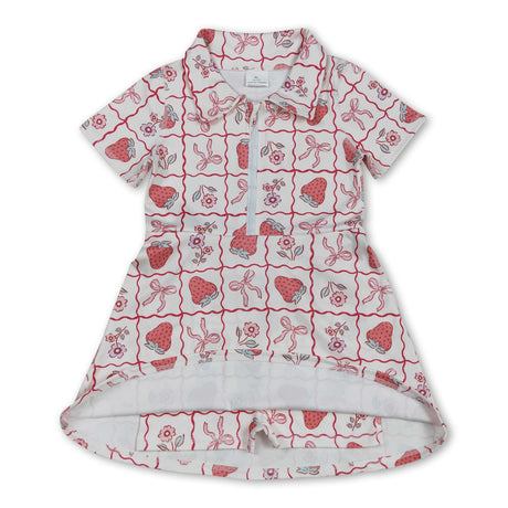 strawberry bow floral zipper kids girls polo athletic dress
