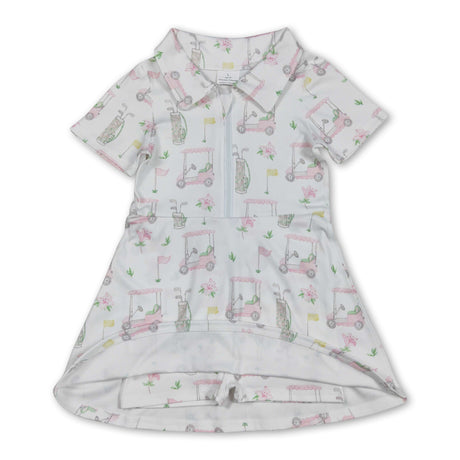 Short sleeves golf zipper kids girls polo athletic dress