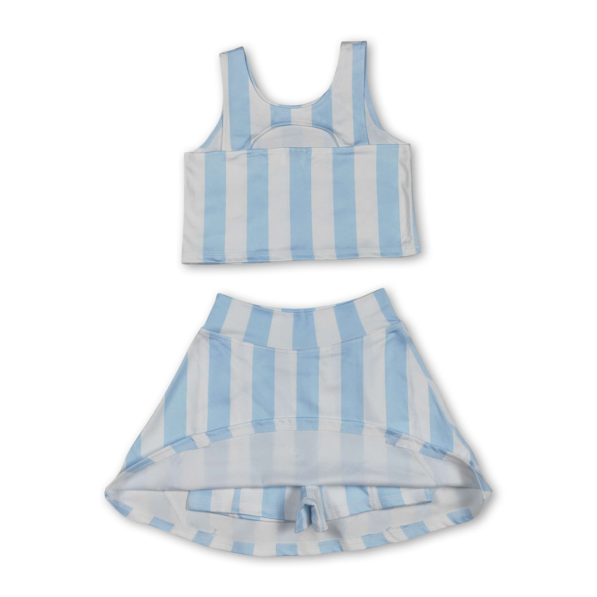Light blue stripe top skirt kids girls activewear clothes
