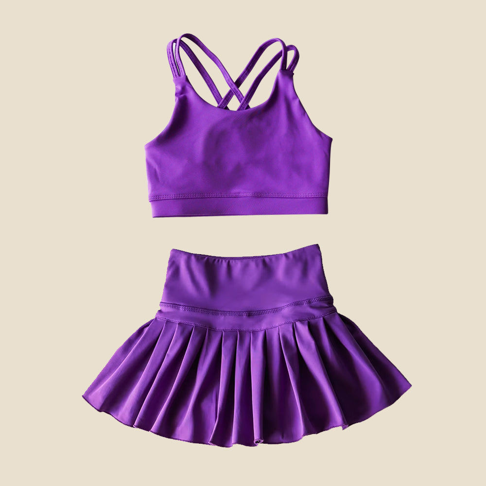 Purple crop top high waist skirt kids girls activewear set