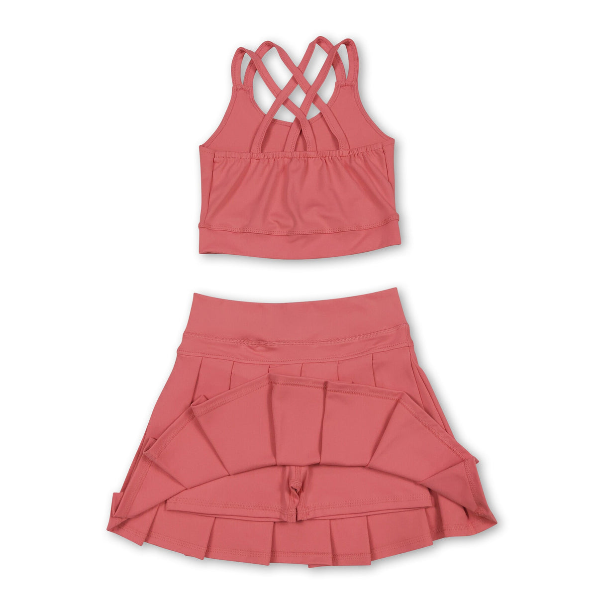 Peach crop top high waist skirt kids girls activewear set