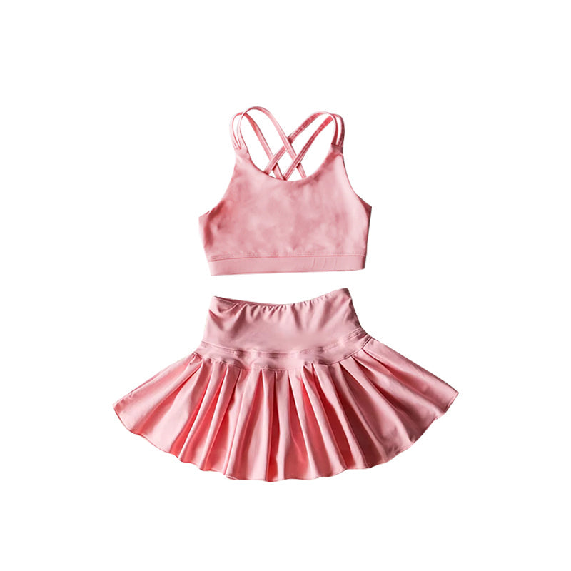Light pink crop top high waist skirt kids girls activewear set