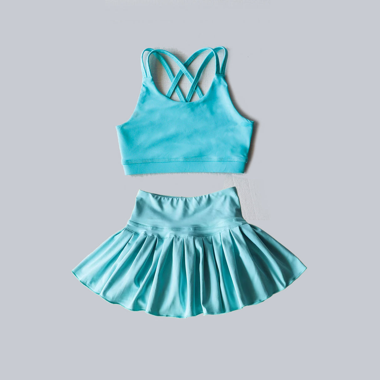 Aqua crop top high waist skirt kids girls activewear set