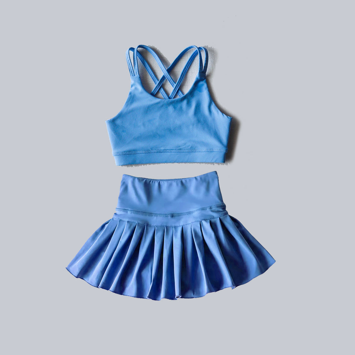 Blue crop top high waist skirt kids girls activewear set