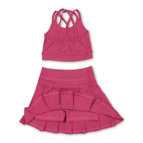 Hot pink crop top high waist skirt kids girls activewear set