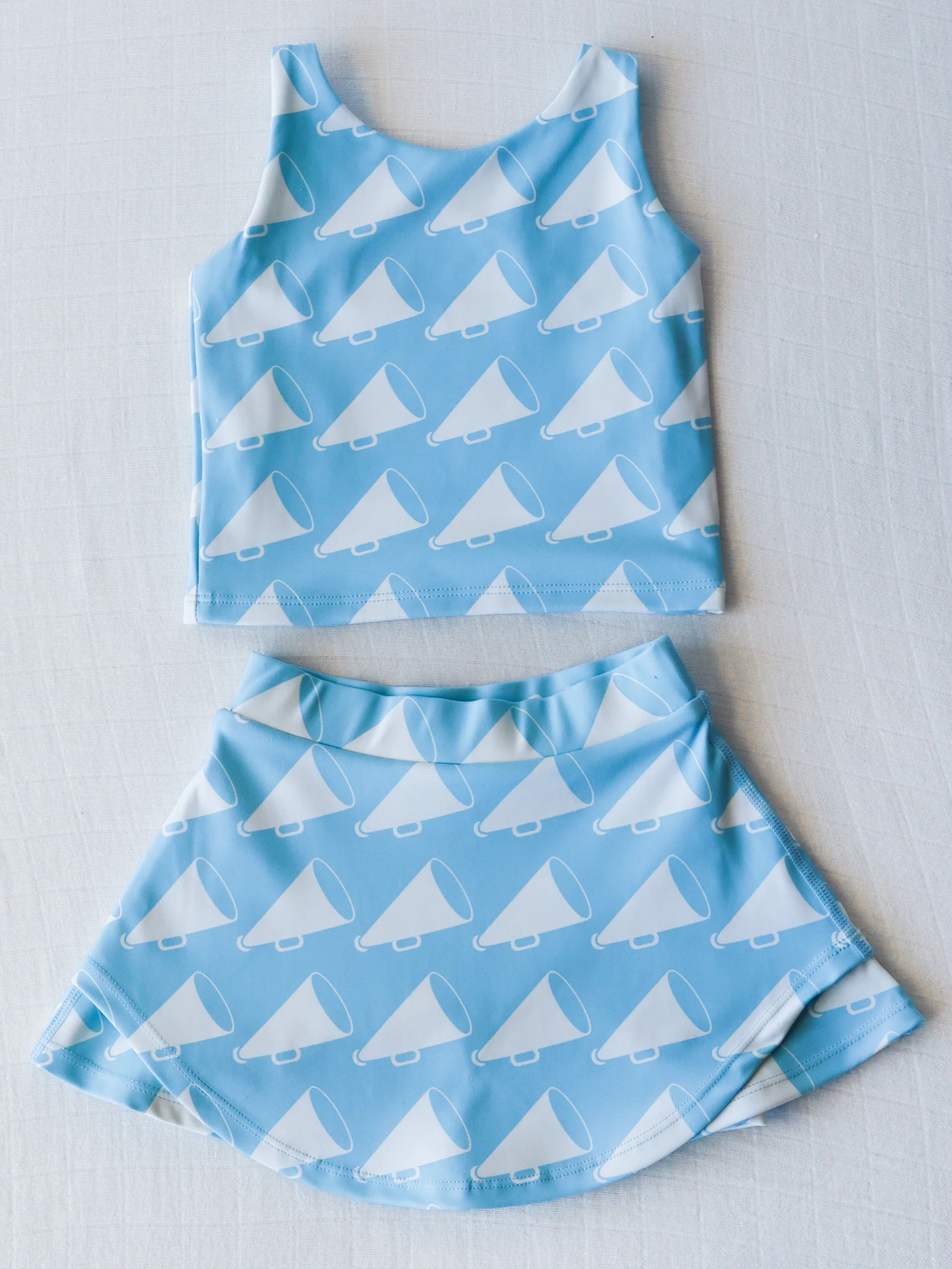 Light blue sleeveless cheer top skirt girls activewear