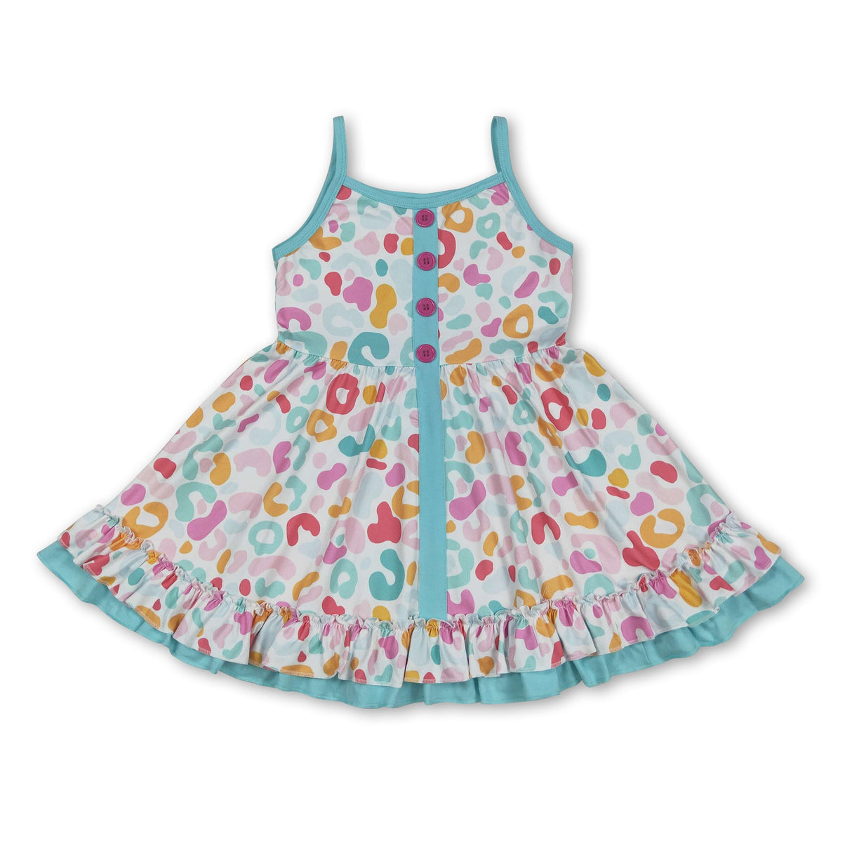 Straps leopard ruffle kids girls summer dresses