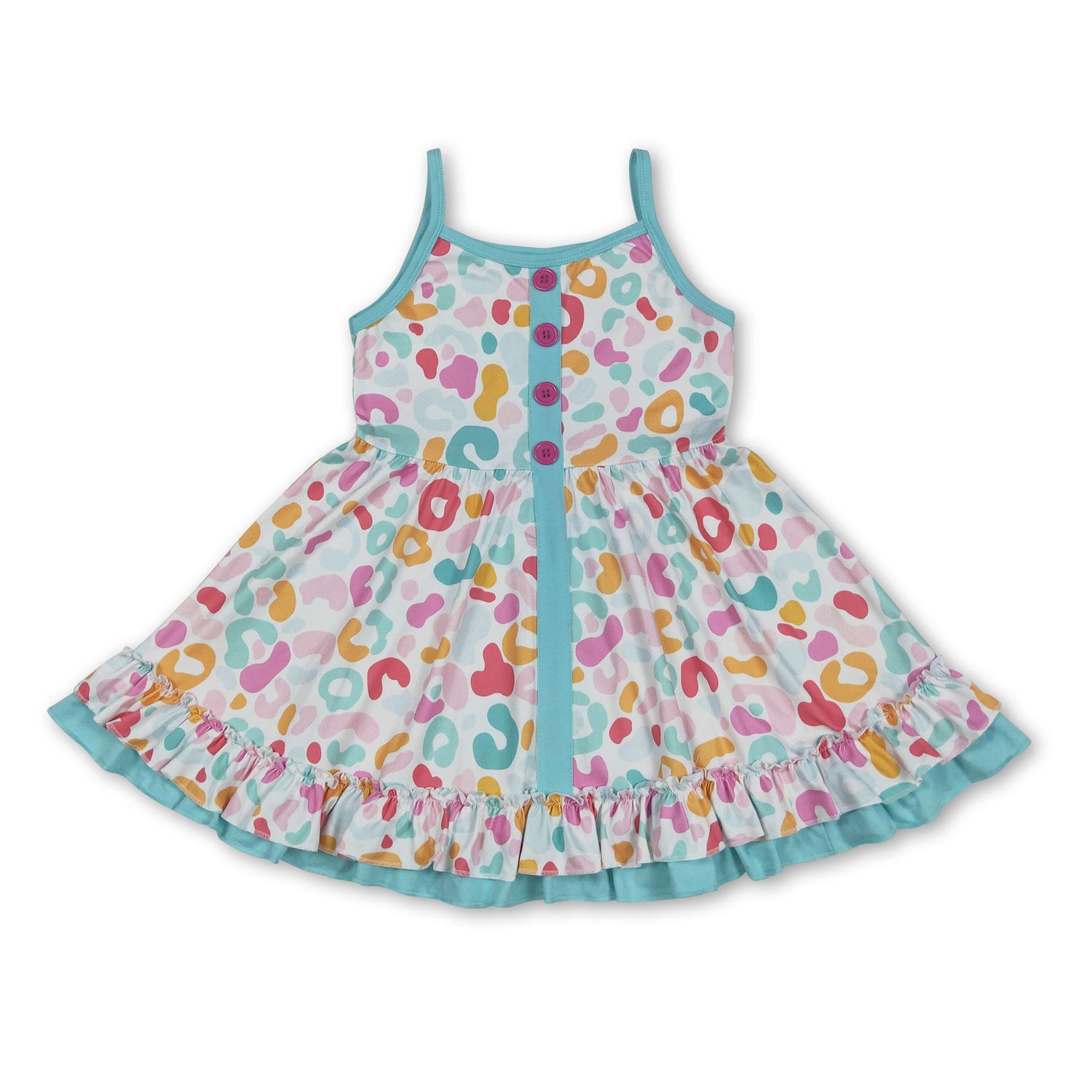 Straps leopard ruffle kids girls summer dresses