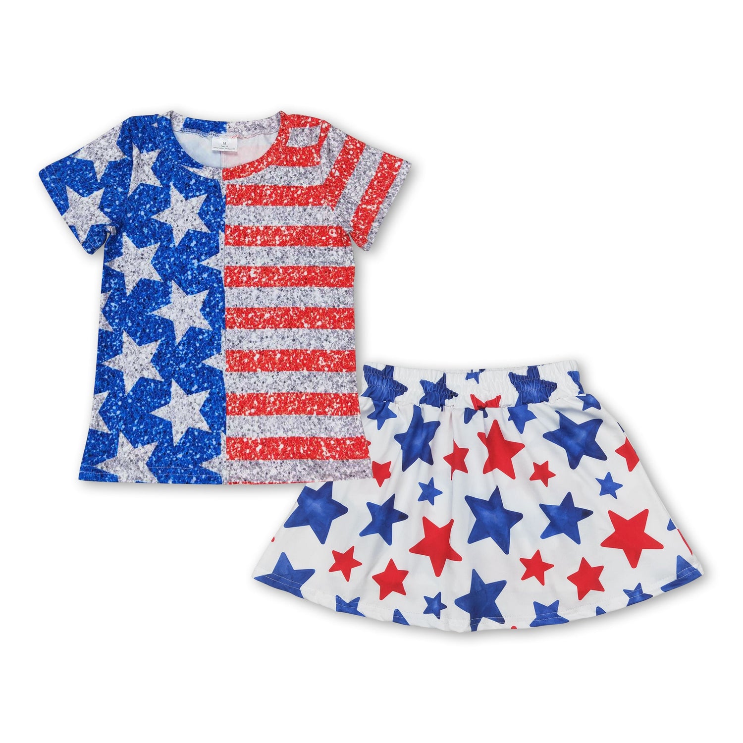 Short sleeves stars stripe top skirt girls 4th of july clothes