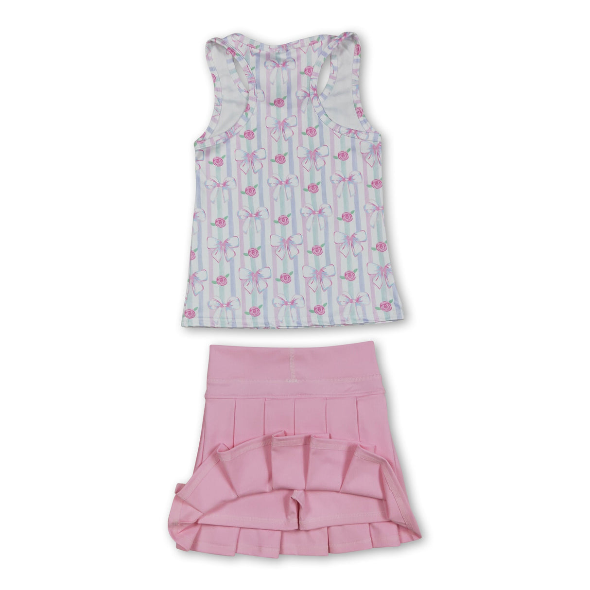 Stripe floral bow top skirt kids girls activewear set