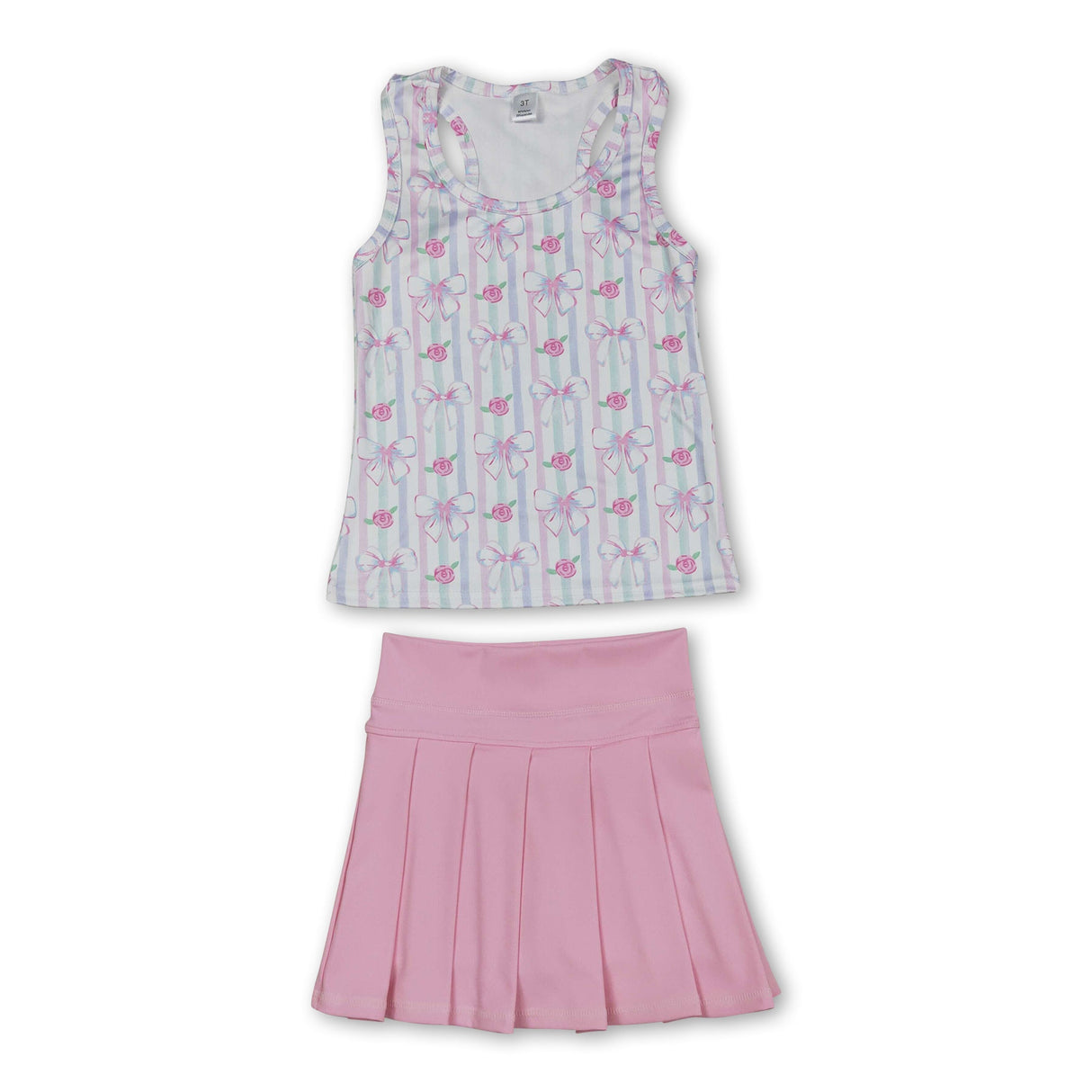 Stripe floral bow top skirt kids girls activewear set