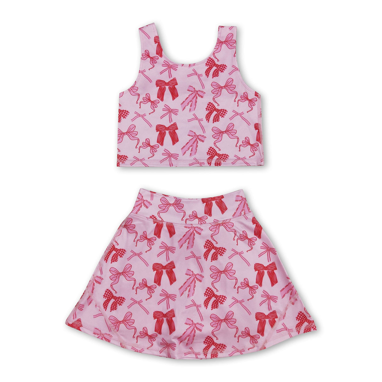 Sleeveless pink bow top skirt kids girls activewear set