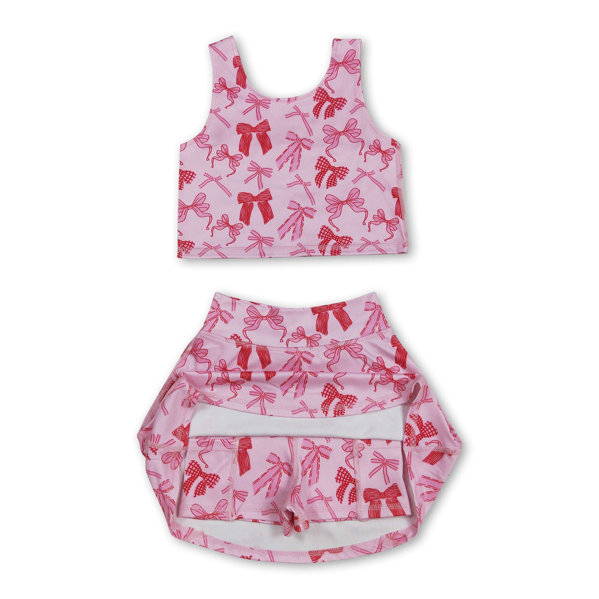 Sleeveless pink bow top skirt kids girls activewear set