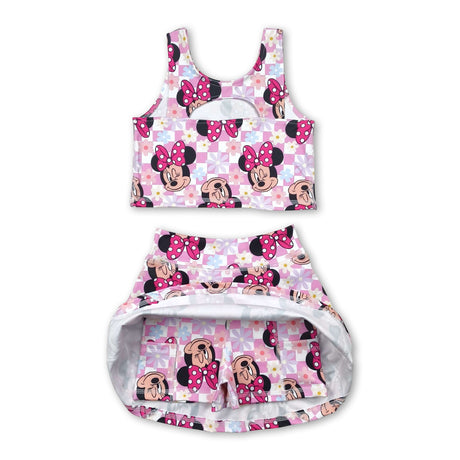 Sleeveless floral mouse top skirt kids girls activewear