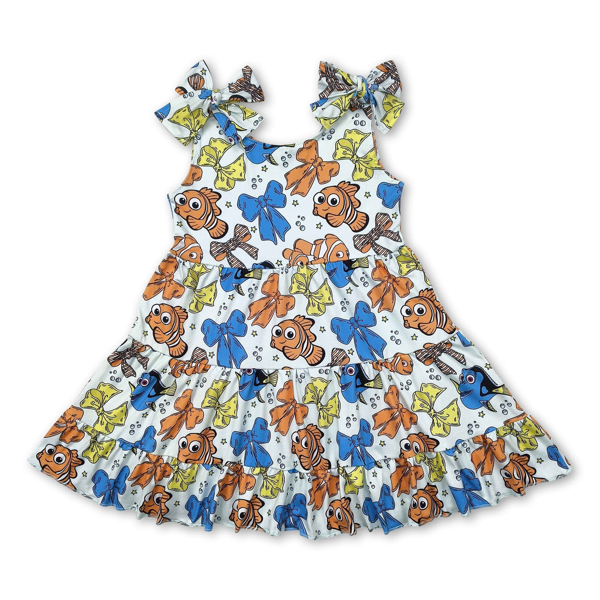 Sleeveless fish bow patchwork kids girls dresses