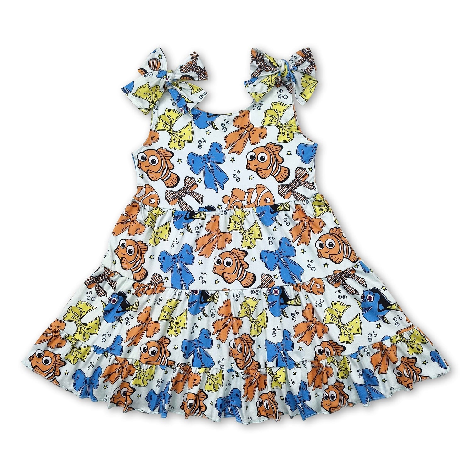 Sleeveless fish bow patchwork kids girls dresses