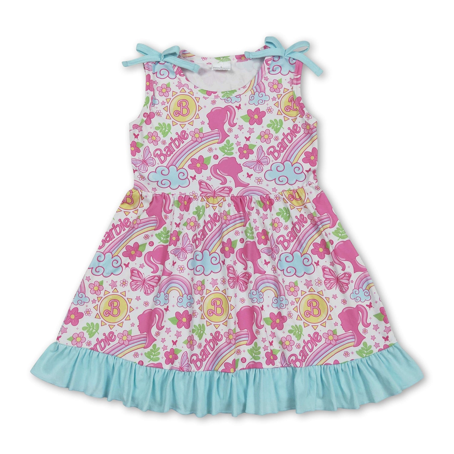 Sleeveless rainbow floral butterfly party girls dresses