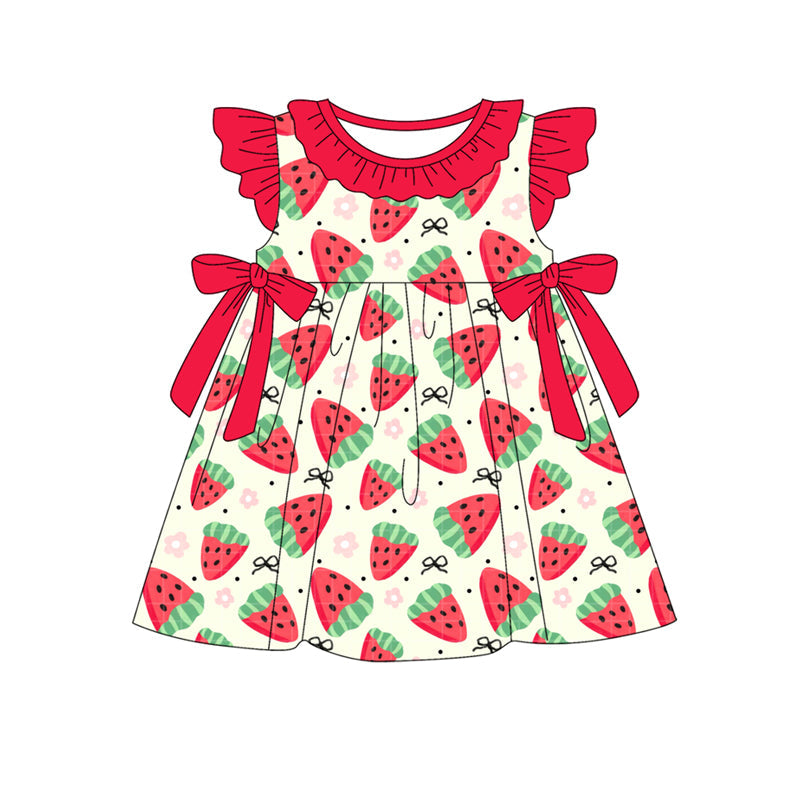 Flutter sleeves watermelon bow baby girls summer dresses