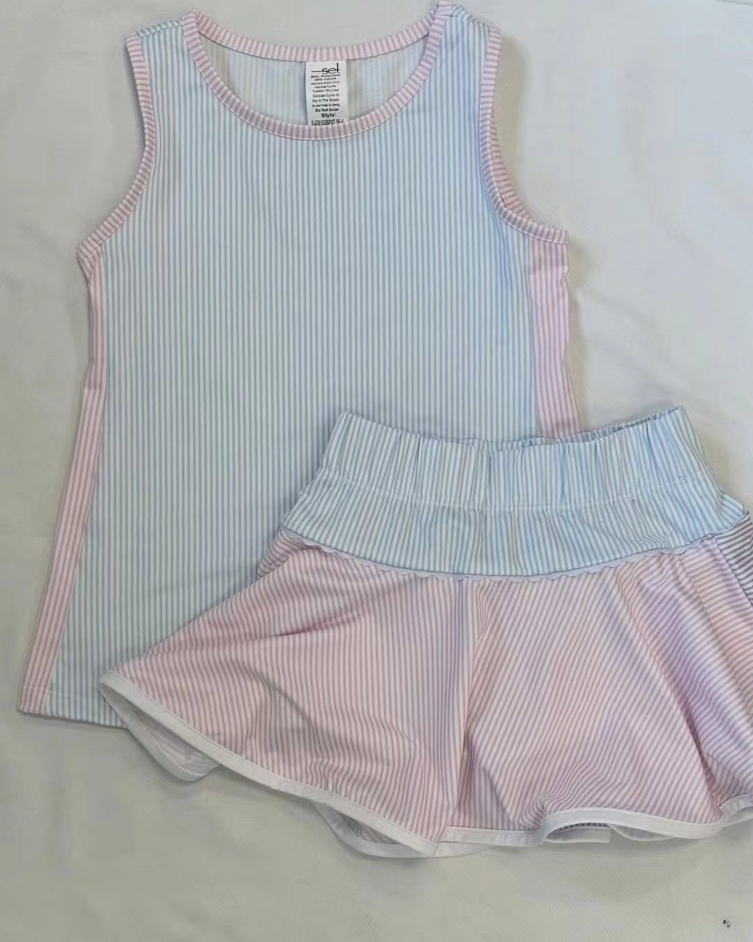 Sleeveless stripe patchwork top skirt girls activewear set