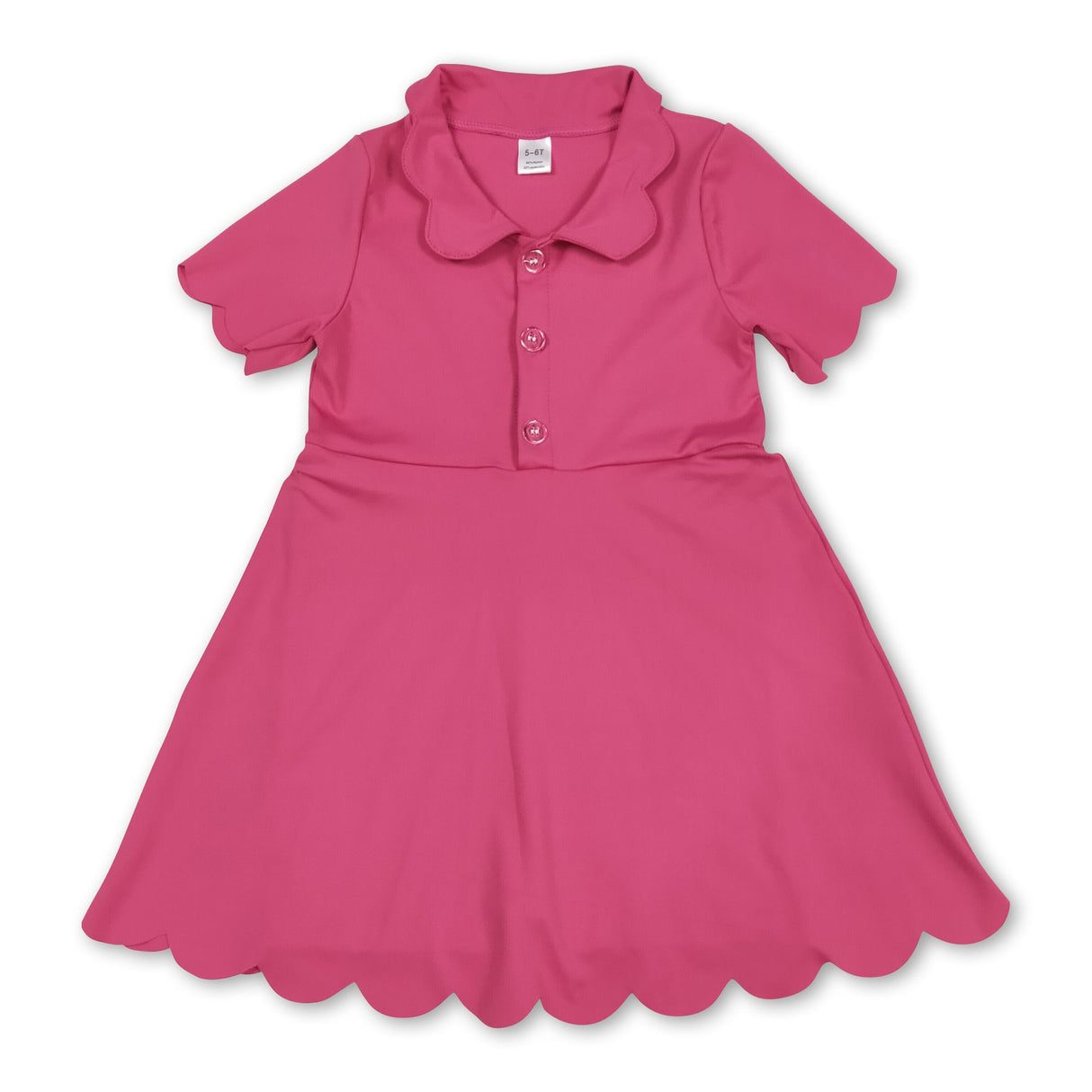 Hot pink short sleeves kids girls polo athletic dresses