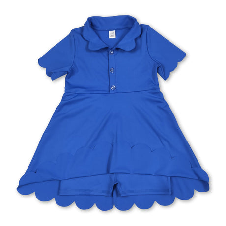 Blue short sleeves kids girls polo athletic dresses