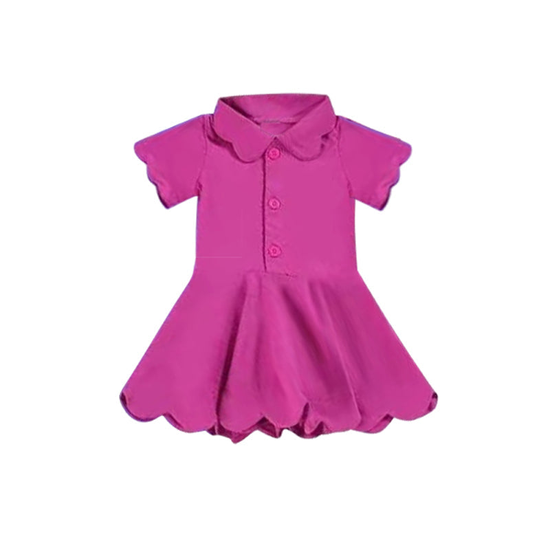 Dark pink short sleeves kids girls polo athletic dresses
