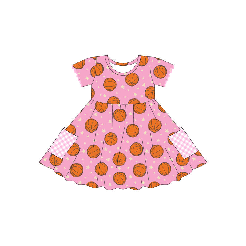 Short sleeves basketball stars pockets girls dresses