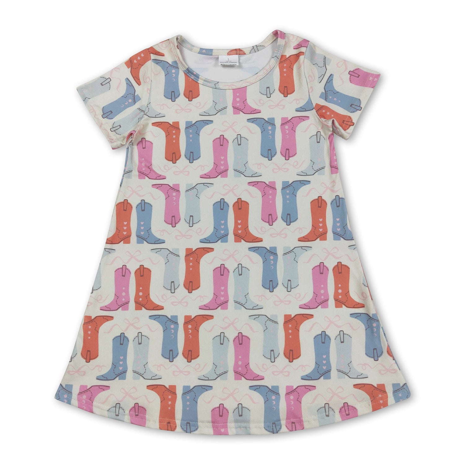 Short sleeves boots bow western kids girls dress