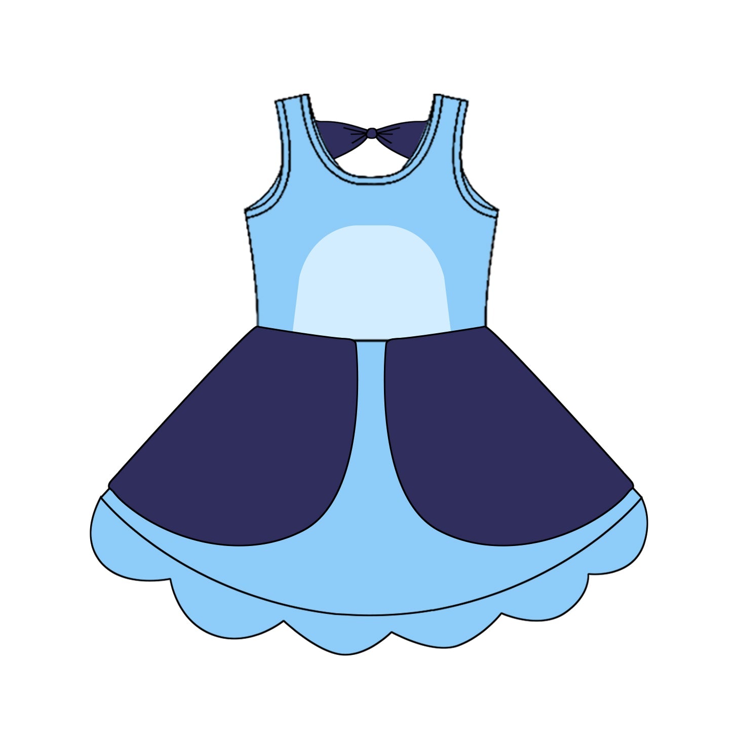 Sleeveless blue dog bow kids girls summer dress