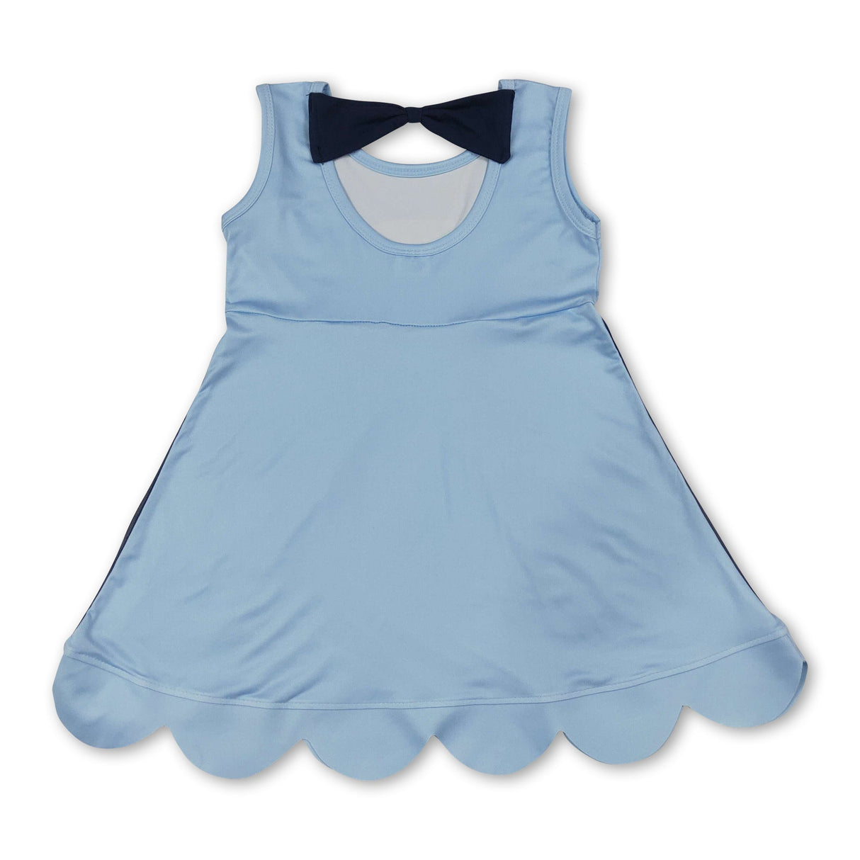 Sleeveless blue dog bow kids girls summer dress