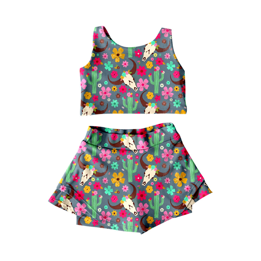 Cactus floral bull skull western girls activewear set