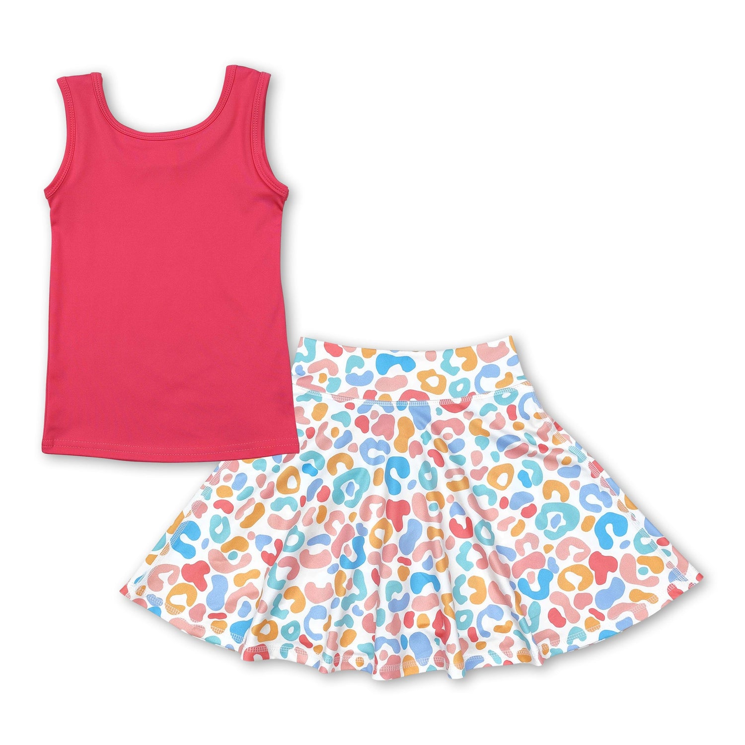 Watermelon red sleeveless top leopard skirt girls activewear