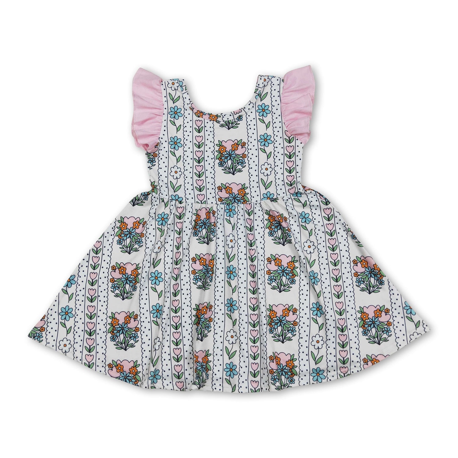 Flutter sleeves tulip floral baby girls summer dresses