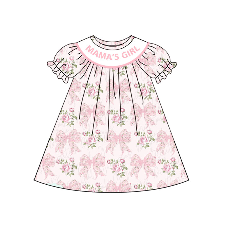Short sleeves mama's girl floral bow kids dresses