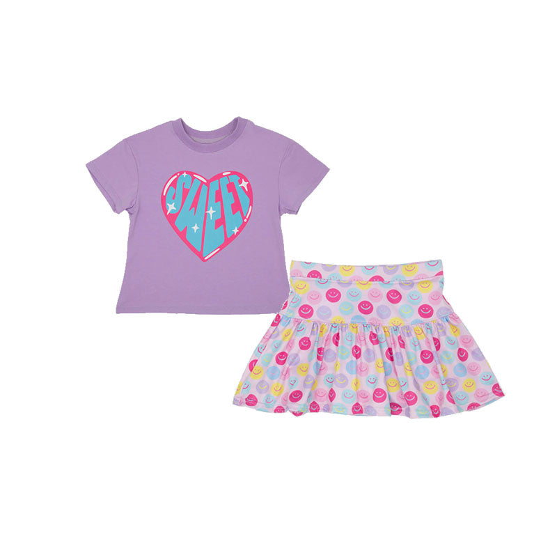 Short sleeves sweet heart top smile skirt girls clothes