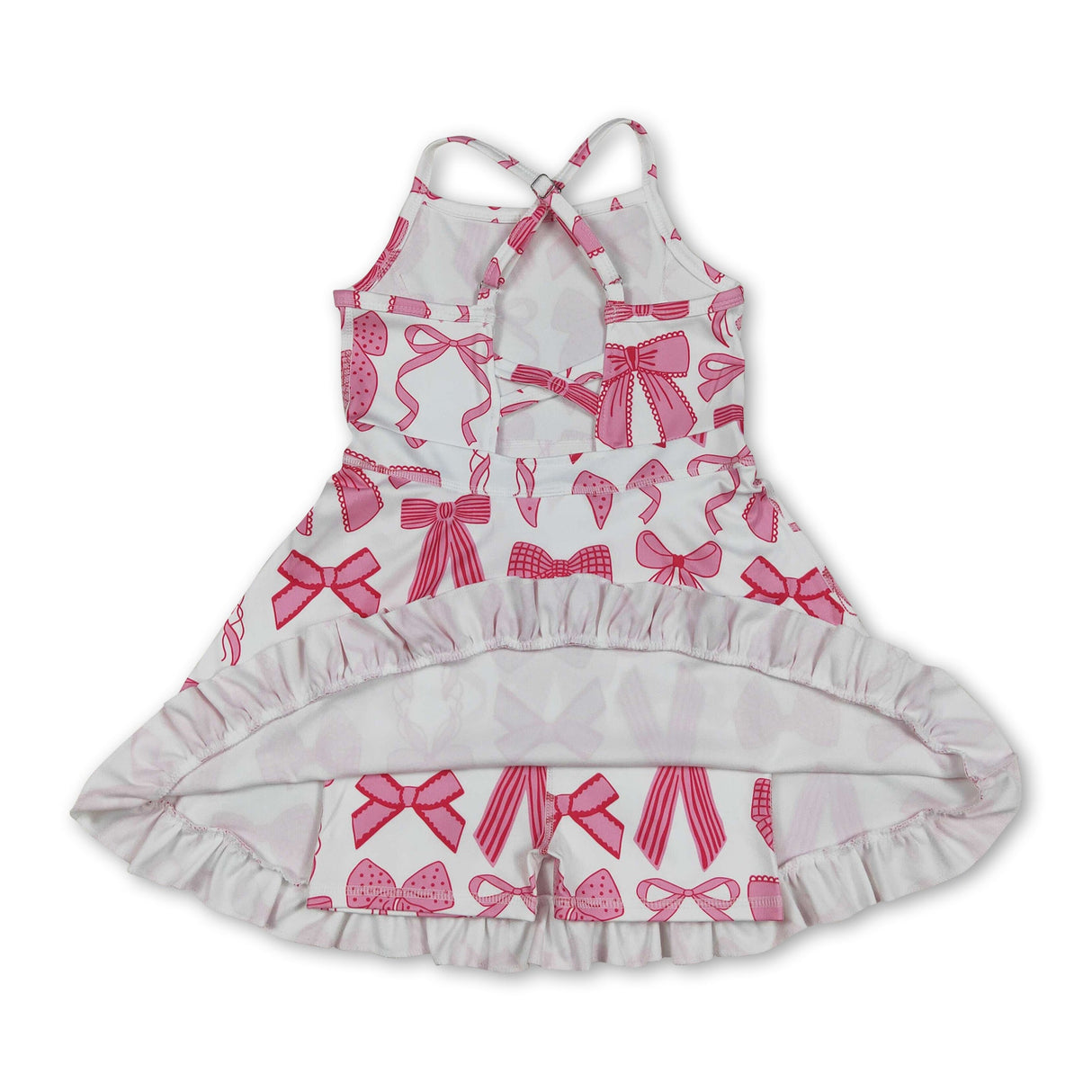 Straps pink bow ruffle girls summer athletic dresses