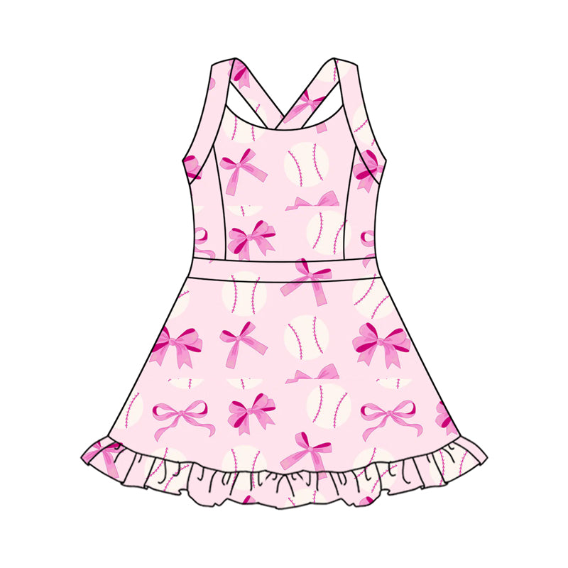 Straps pink bow baseball girls summer athletic dress