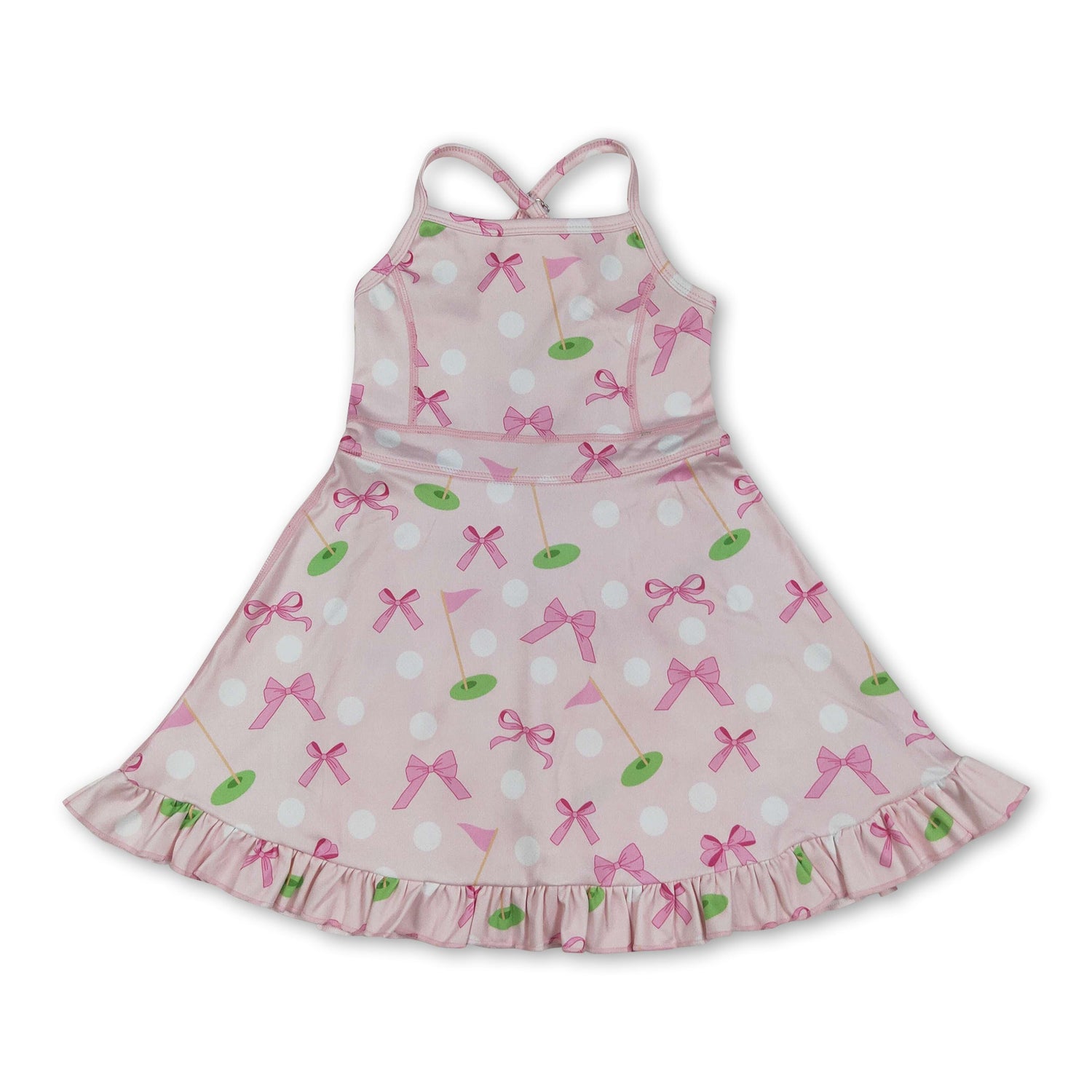 Straps pink bow golf girls summer athletic dresses