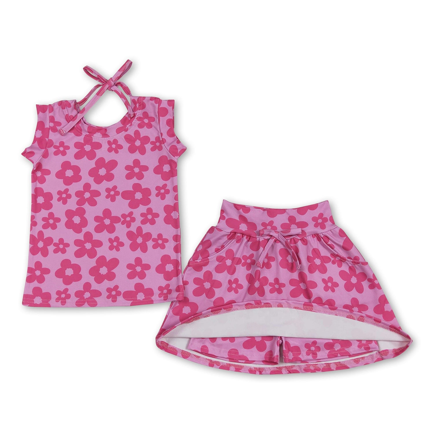 Sleeveless pink bow top skirt kids girls clothing